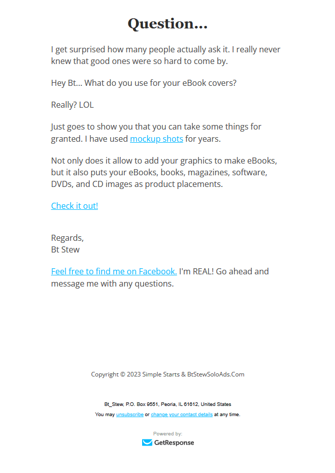 Sample of text only email for affiliate marketing