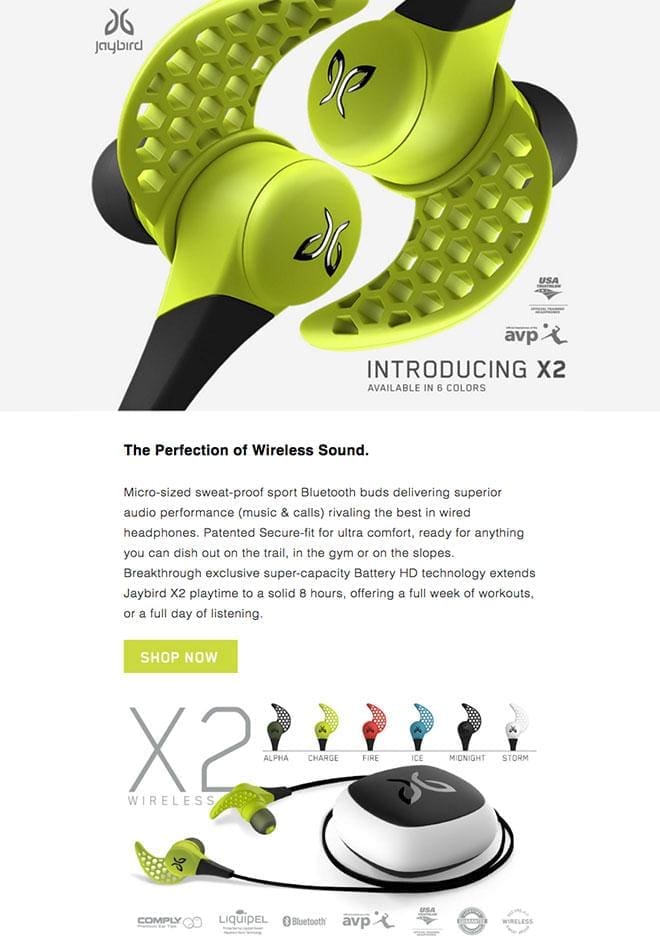 Jaybird ear buds email example 1