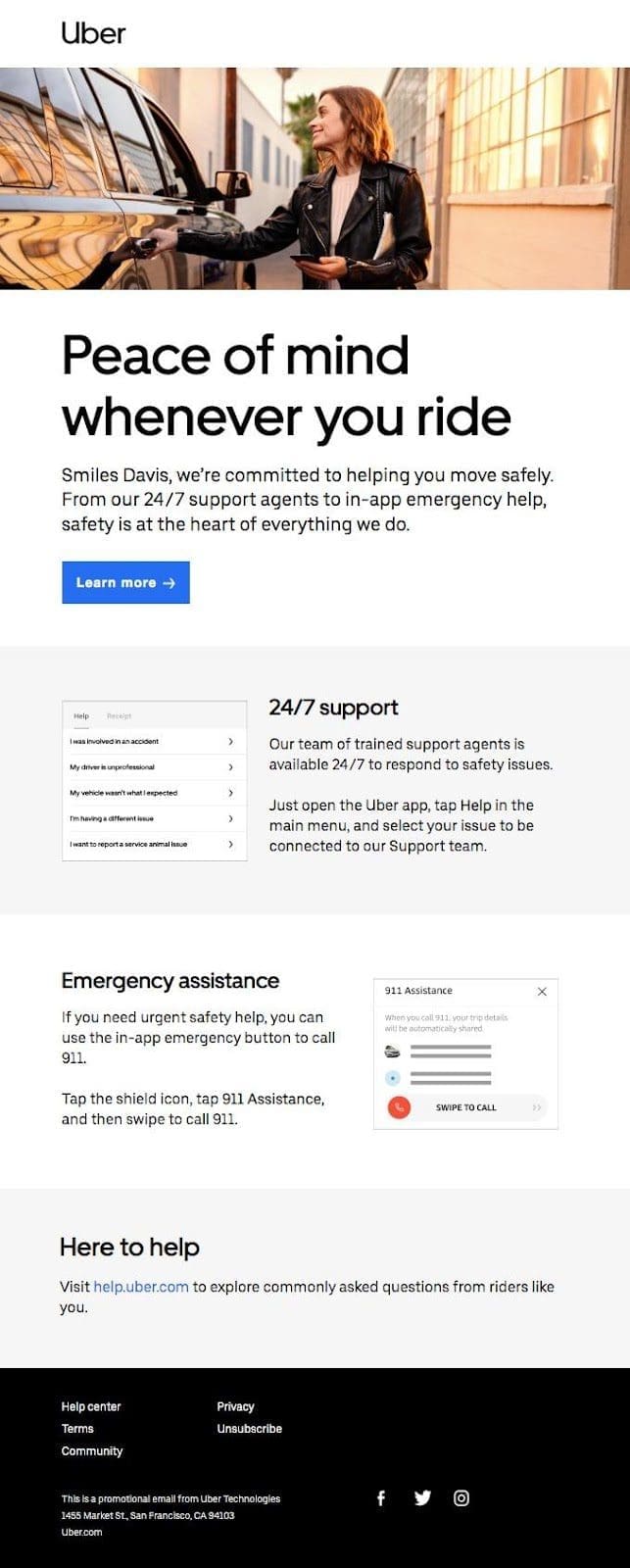 Example of an Uber email with graphics